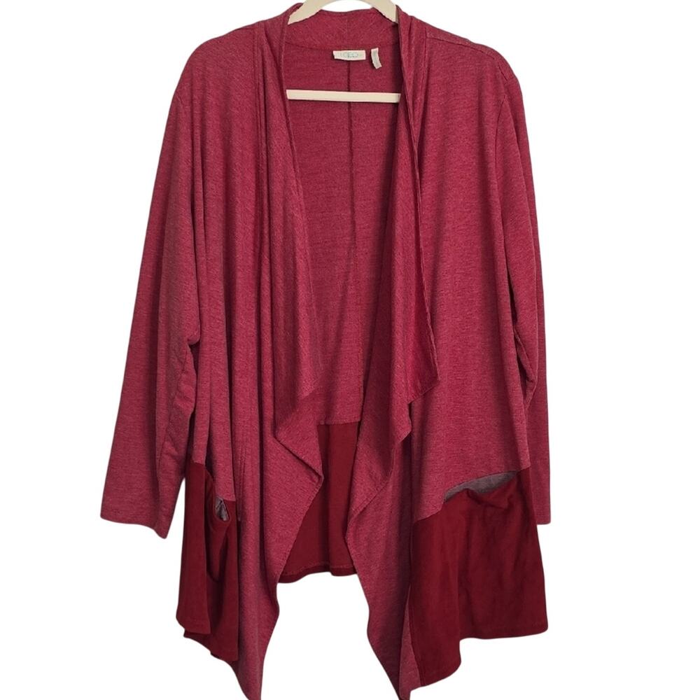 LOGO Lounge Womens Sz 2X Red Asymmetrical Pockets Lagenlook Waterfall Cardigan